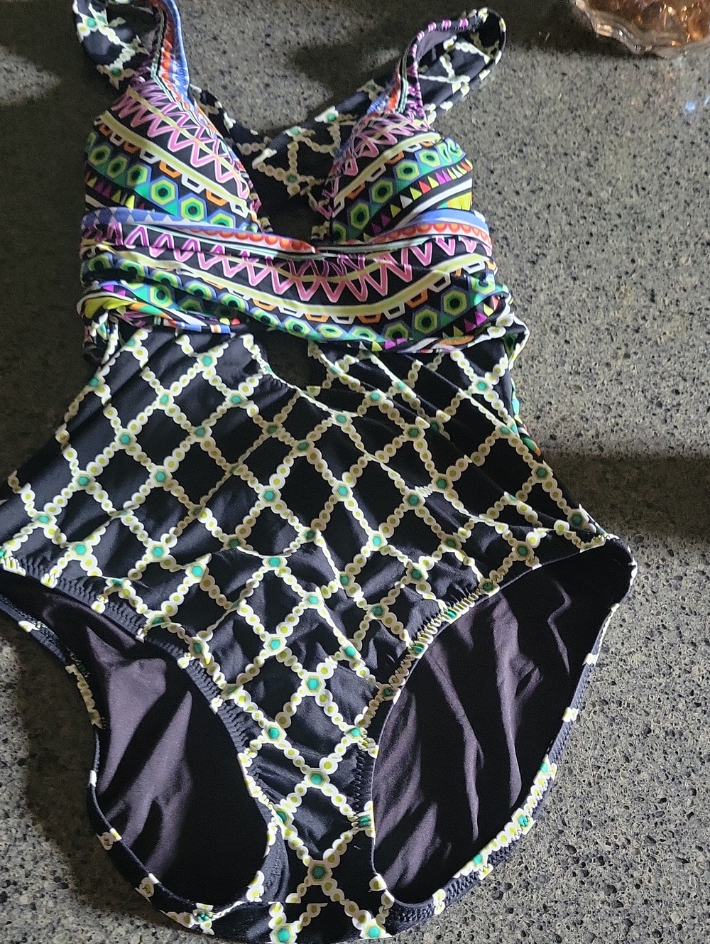 Trina Turk Black Multi-Color Patterned One-Piece Swimsuit